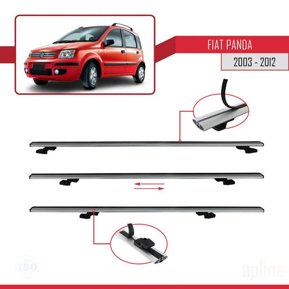 Compatible avec Fiat Panda 2 (169) 2003-2012 BASIC Model Barres de Toit Railing Porte-Bagages de Voiture Gris Aluminium 3 Barres
