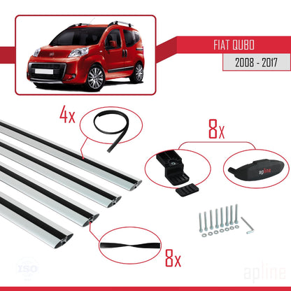 Compatible avec Fiat Qubo 2008-2017 BASIC Model Barres de Toit Railing Porte-Bagages de Voiture Gris Aluminium 4 Barres