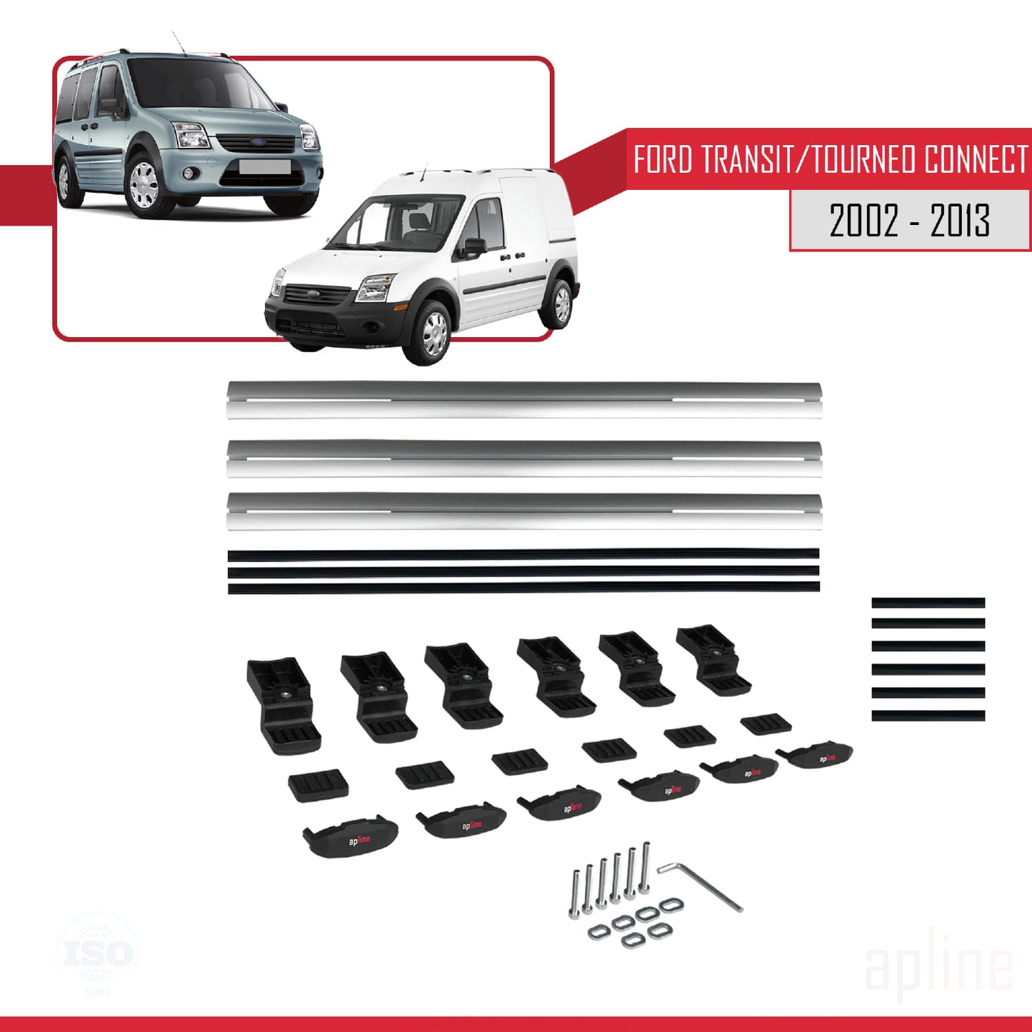 Kompatibel mit Ford Transit/Tourneo Connect 2002-2013 BASIC Model Relingträger Dachträger Auto Gepäckträger Grau Aluminium 3 Stangen
