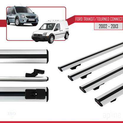 Kompatibel mit Ford Transit/Tourneo Connect 2002-2013 BASIC Model Relingträger Dachträger Auto Gepäckträger Grau Aluminium 4 Stangen