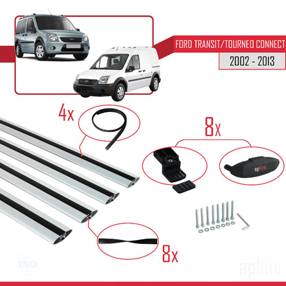 Kompatibel mit Ford Transit/Tourneo Connect 2002-2013 BASIC Model Relingträger Dachträger Auto Gepäckträger Grau Aluminium 4 Stangen