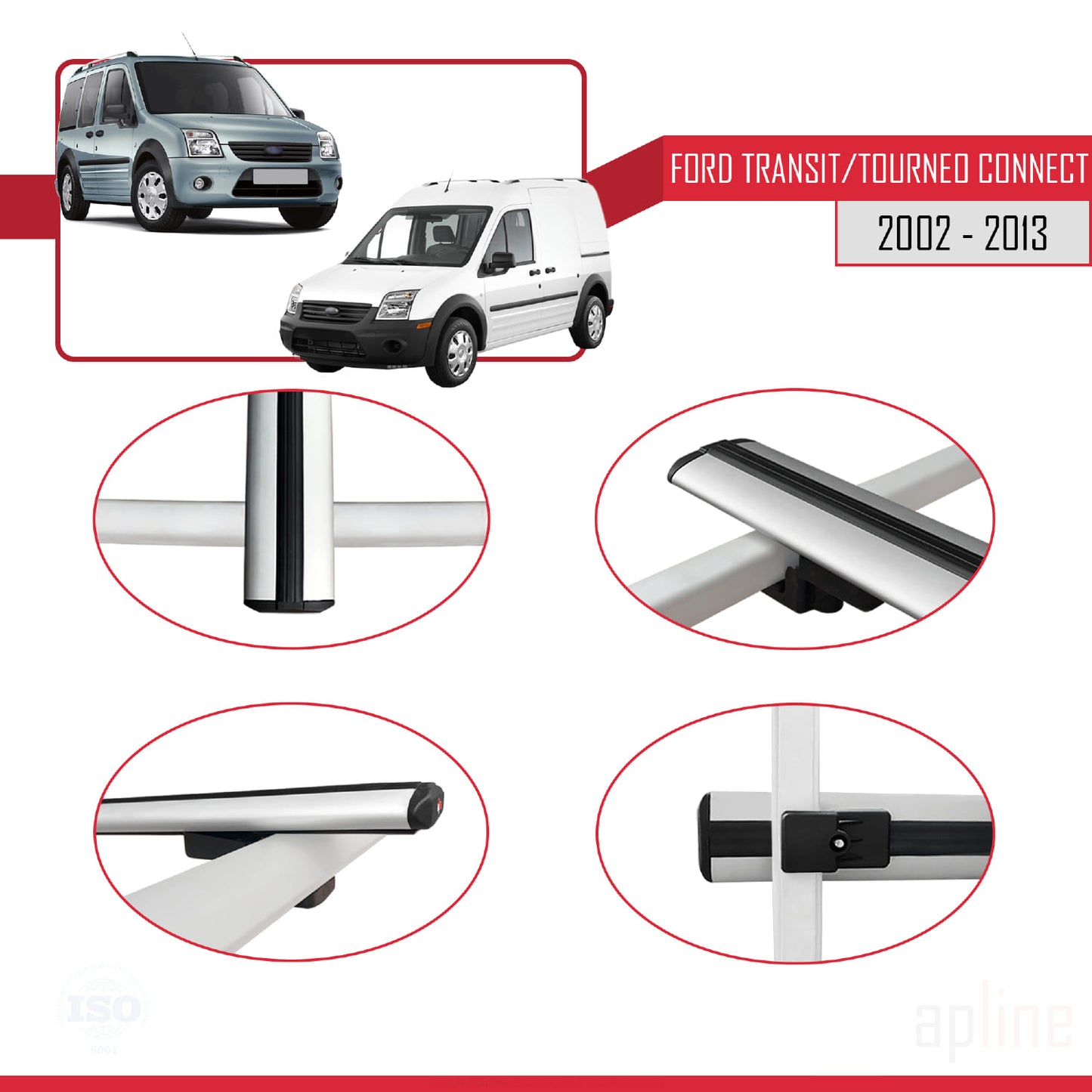 Kompatibel mit Ford Transit/Tourneo Connect 2002-2013 BASIC Model Relingträger Dachträger Auto Gepäckträger Grau Aluminium 2 Stangen