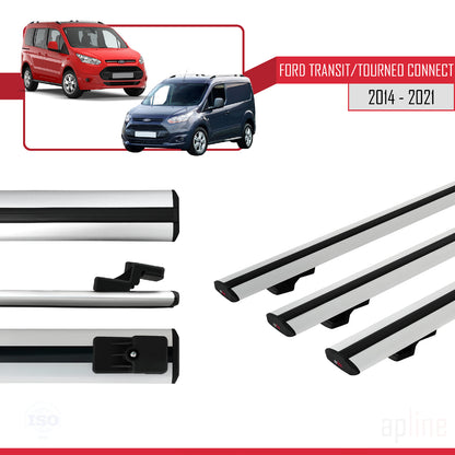 Kompatibel mit Ford Transit/Tourneo Connect 2 2014-2021 BASIC Model Relingträger Dachträger Auto Gepäckträger Grau Aluminium 3 Stangen