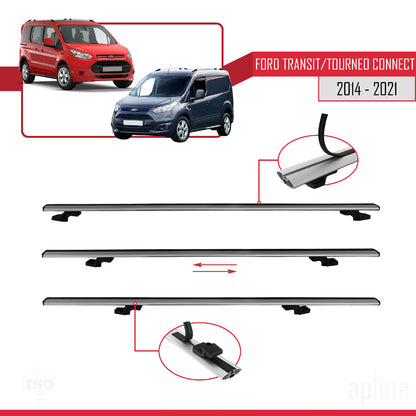 Compatible with Ford Transit/Tourneo Connect 2 2014-2021 BASIC Model Car Roof Rack Cross Bar Grey Aluminium 4 Bars
