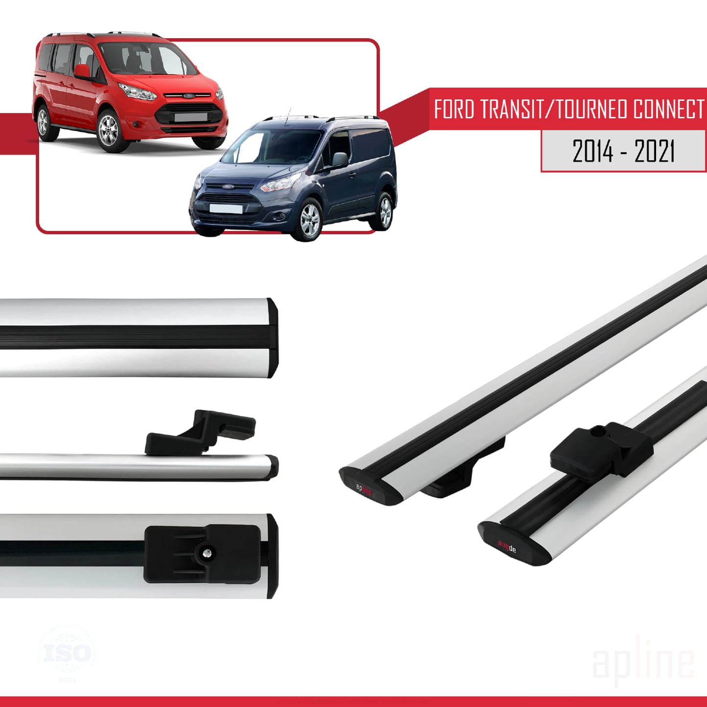 Kompatibel mit Ford Transit/Tourneo Connect 2 2014-2021 BASIC Model Relingträger Dachträger Auto Gepäckträger Grau Aluminium 2 Stangen