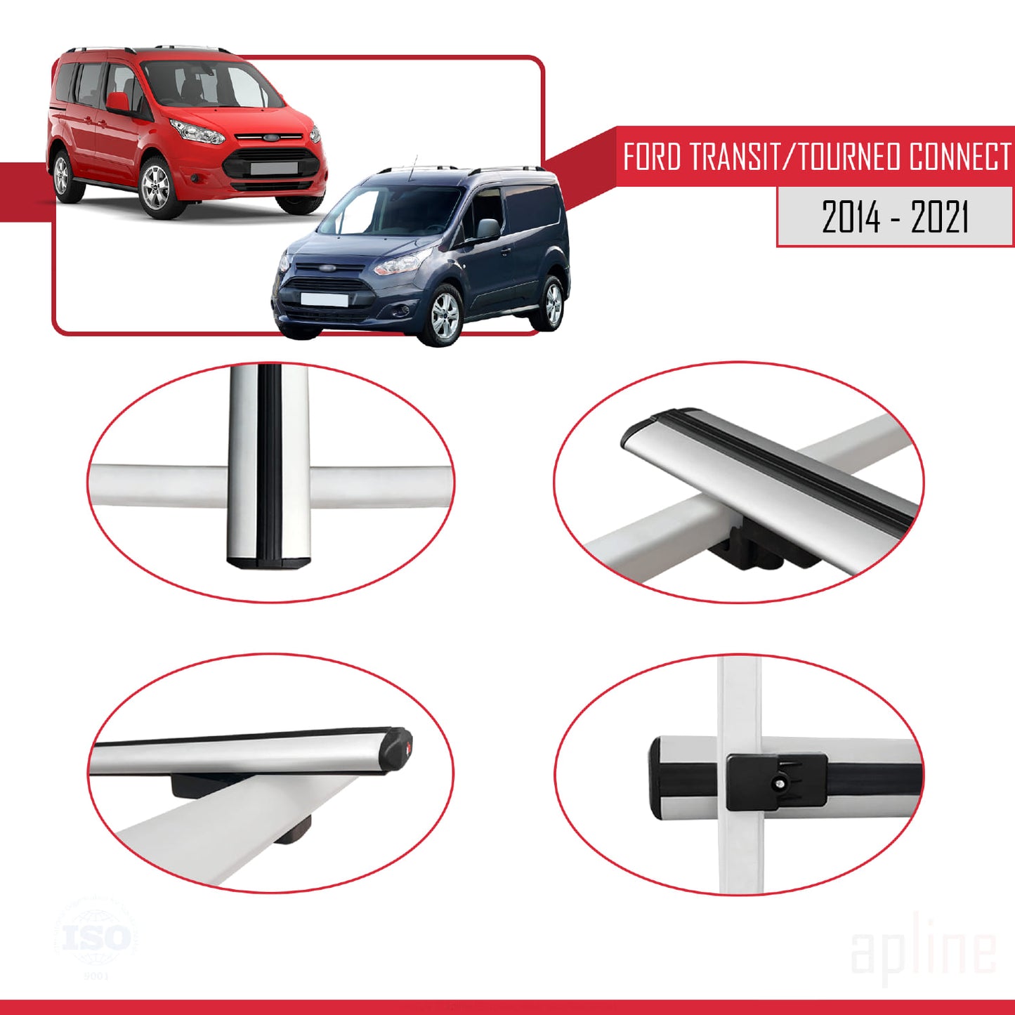 Kompatibel mit Ford Transit/Tourneo Connect 2 2014-2021 BASIC Model Relingträger Dachträger Auto Gepäckträger Grau Aluminium 2 Stangen