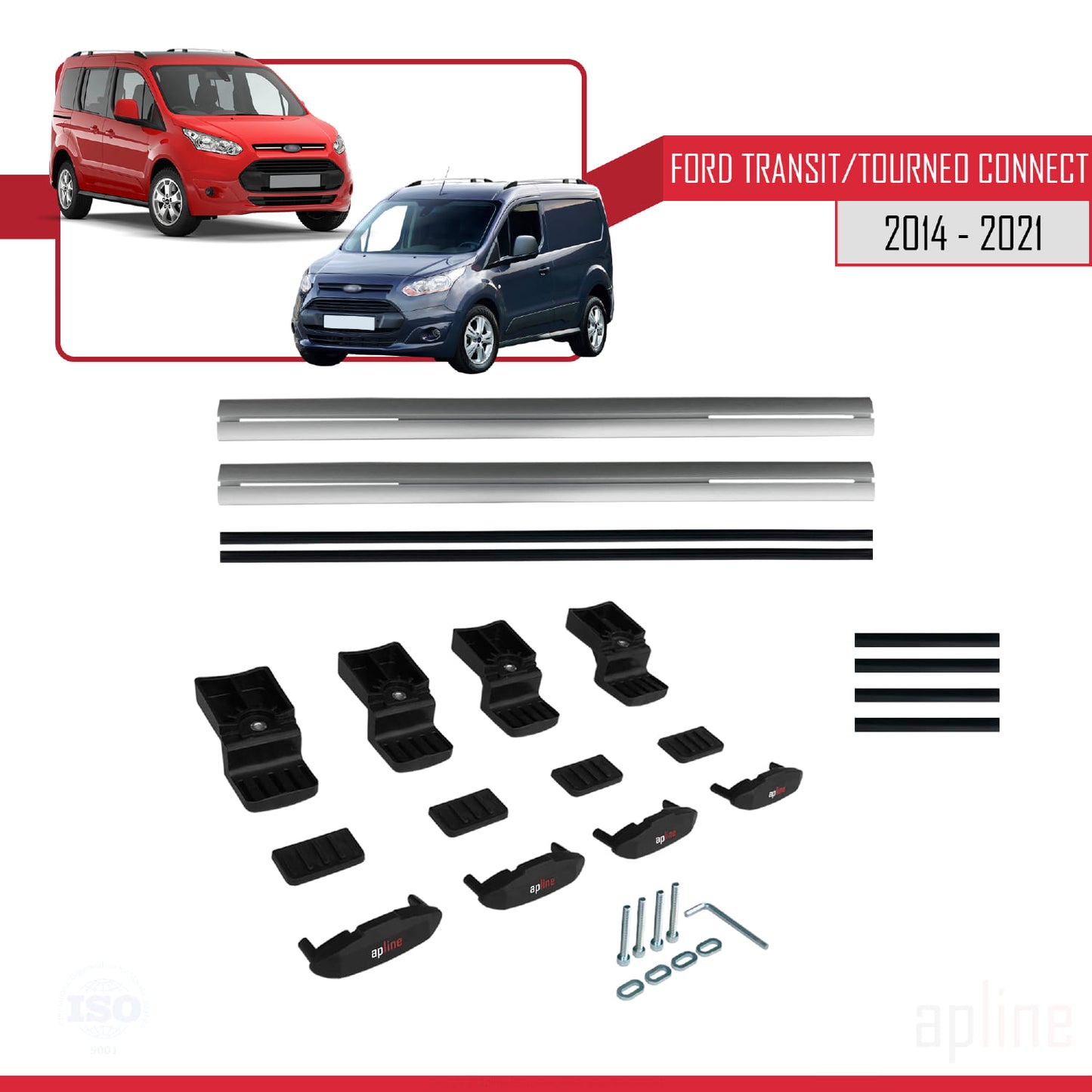 Kompatibel mit Ford Transit/Tourneo Connect 2 2014-2021 BASIC Model Relingträger Dachträger Auto Gepäckträger Grau Aluminium 2 Stangen