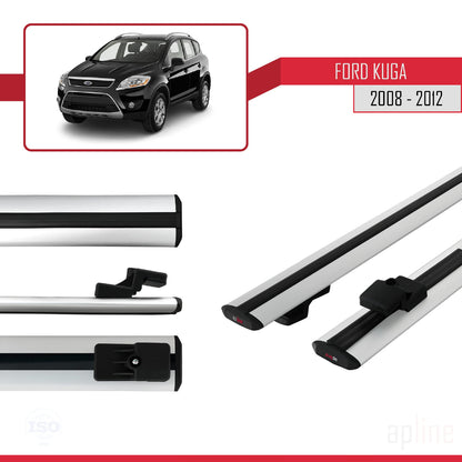 Kompatibel mit Ford Kuga (C394) 2008-2012 Basismodell Dachgepäckträger, graues Aluminium, 2 Stangen