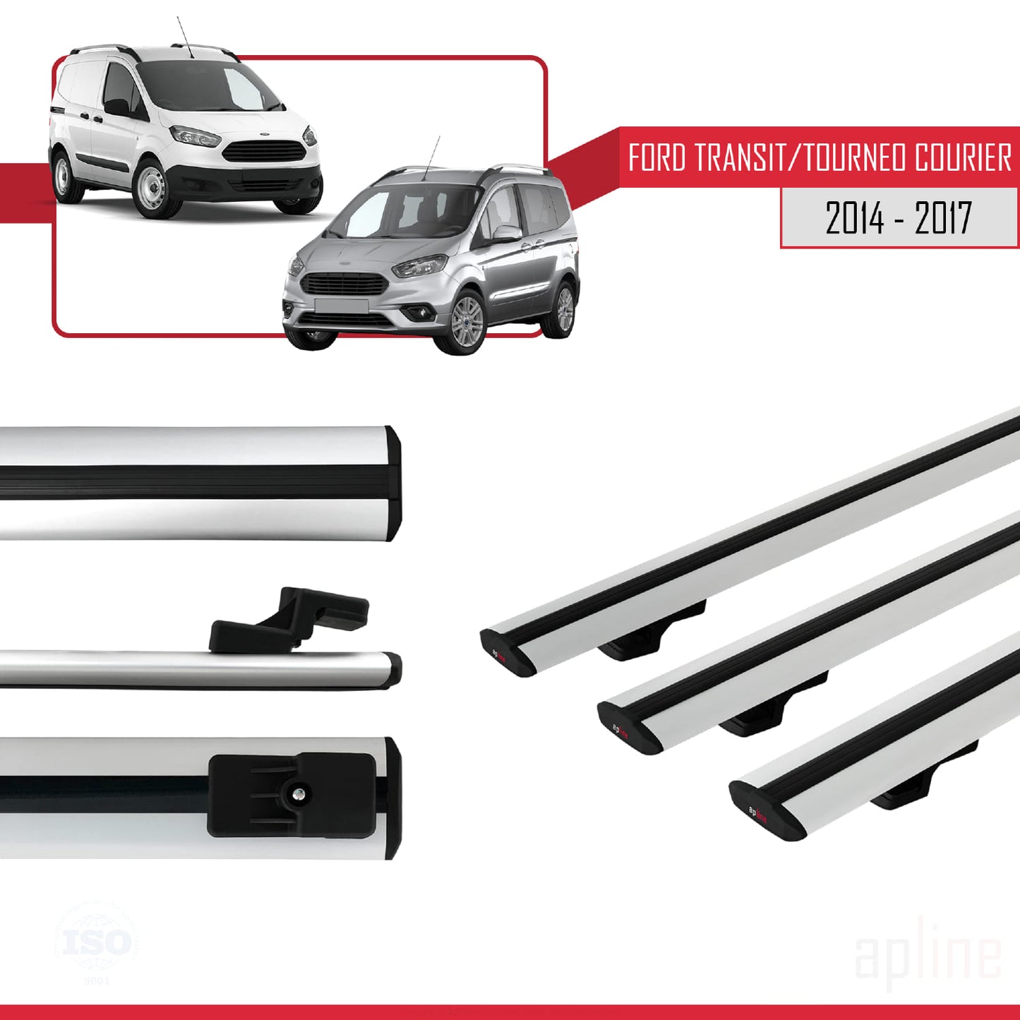 Kompatibel mit Ford Transit/Tourneo Courier Pre-Facelift 2014-2017 BASIC Model Relingträger Dachträger Auto Gepäckträger Grau Aluminium 3 Stangen