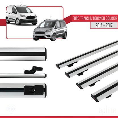 Kompatibel mit Ford Transit/Tourneo Courier Pre-Facelift 2014-2017 BASIC Model Relingträger Dachträger Auto Gepäckträger Grau Aluminium 4 Stangen