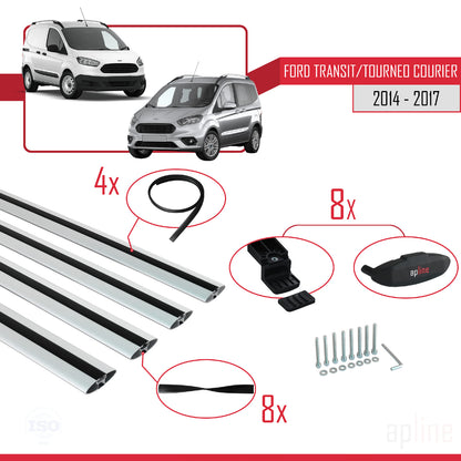 Kompatibel mit Ford Transit/Tourneo Courier Pre-Facelift 2014-2017 BASIC Model Relingträger Dachträger Auto Gepäckträger Grau Aluminium 4 Stangen