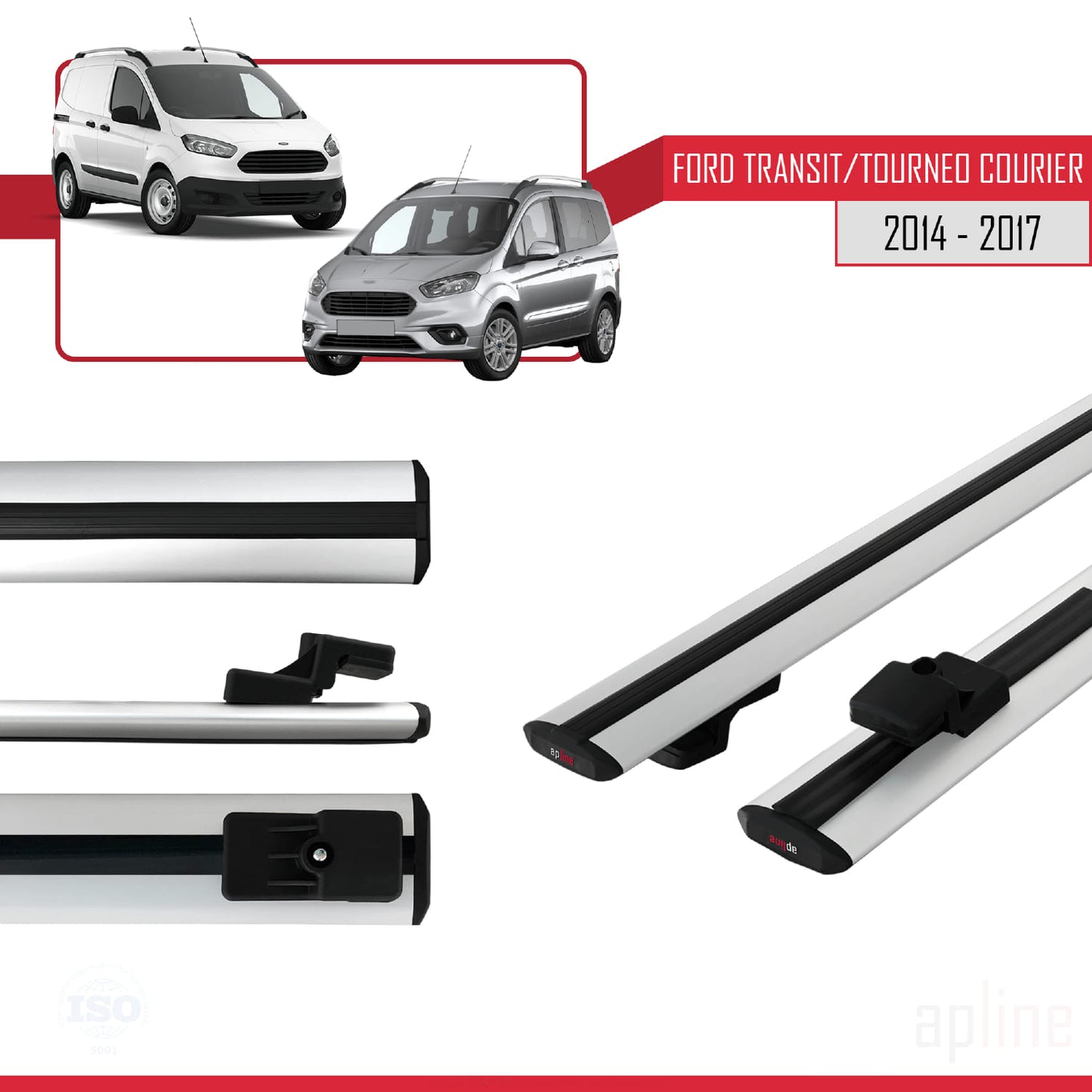 Kompatibel mit Ford Transit/Tourneo Courier Pre-Facelift 2014-2017 BASIC Model Relingträger Dachträger Auto Gepäckträger Grau Aluminium 2 Stangen