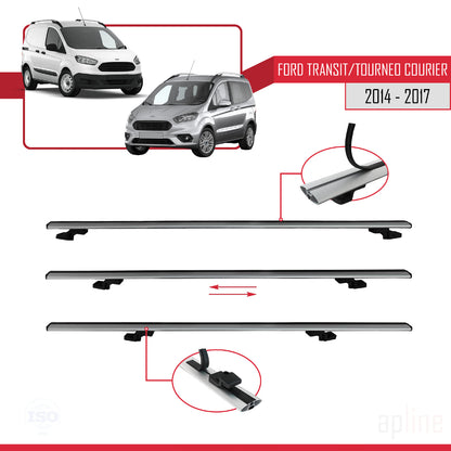 Kompatibel mit Ford Transit/Tourneo Courier Pre-Facelift 2014-2017 BASIC Model Relingträger Dachträger Auto Gepäckträger Grau Aluminium 2 Stangen
