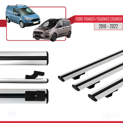 Kompatibel mit Ford Transit/Tourneo Courier Post-Facelift 2018-2022 BASIC Model Relingträger Dachträger Auto Gepäckträger Grau Aluminium 3 Stangen