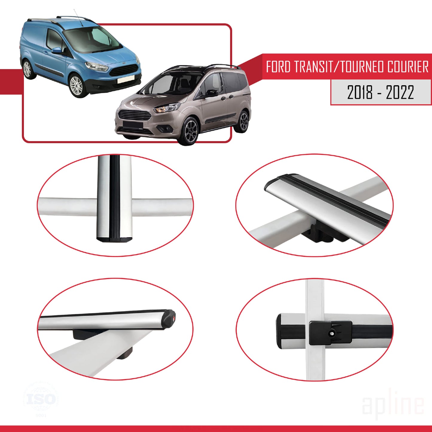 Kompatibel mit Ford Transit/Tourneo Courier Post-Facelift 2018-2022 BASIC Model Relingträger Dachträger Auto Gepäckträger Grau Aluminium 3 Stangen