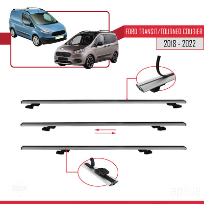 Kompatibel mit Ford Transit/Tourneo Courier Post-Facelift 2018-2022 BASIC Model Relingträger Dachträger Auto Gepäckträger Grau Aluminium 3 Stangen