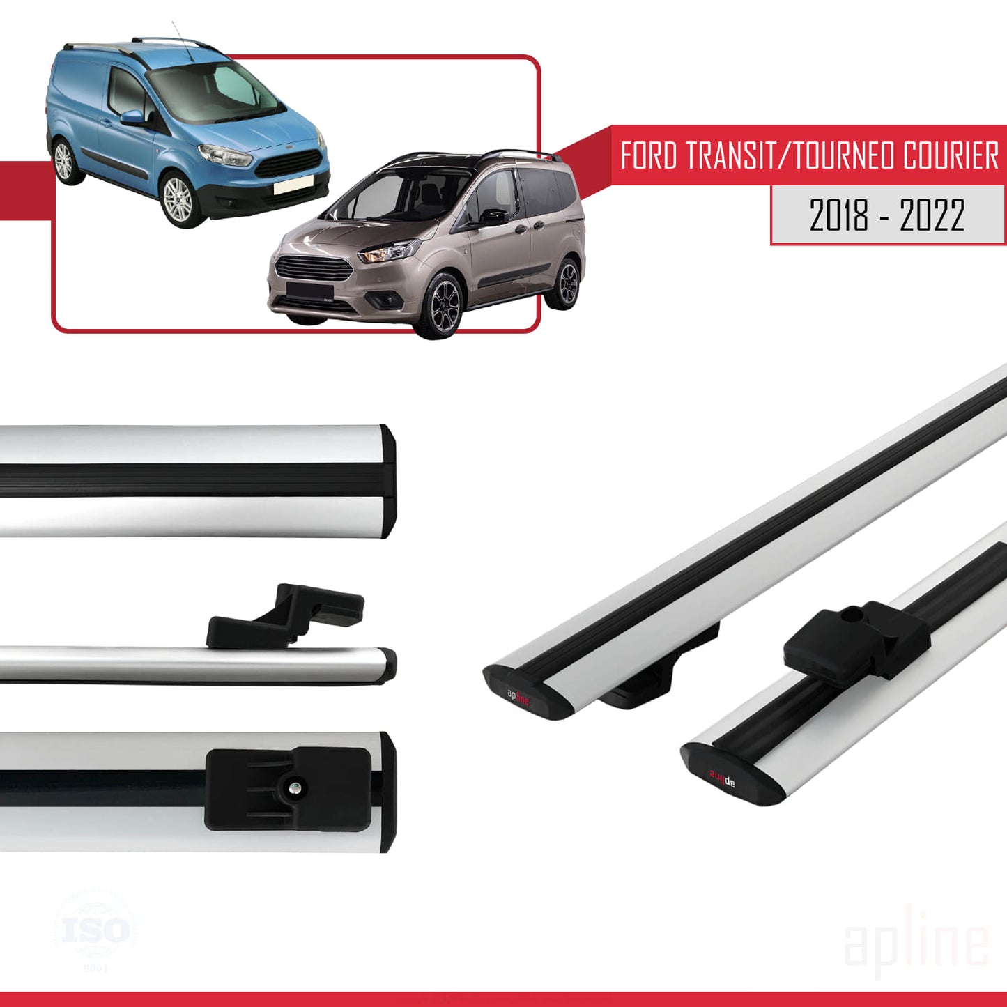 Kompatibel mit Ford Transit/Tourneo Courier Post-Facelift 2018-2022 BASIC Model Relingträger Dachträger Auto Gepäckträger Grau Aluminium 2 Stangen