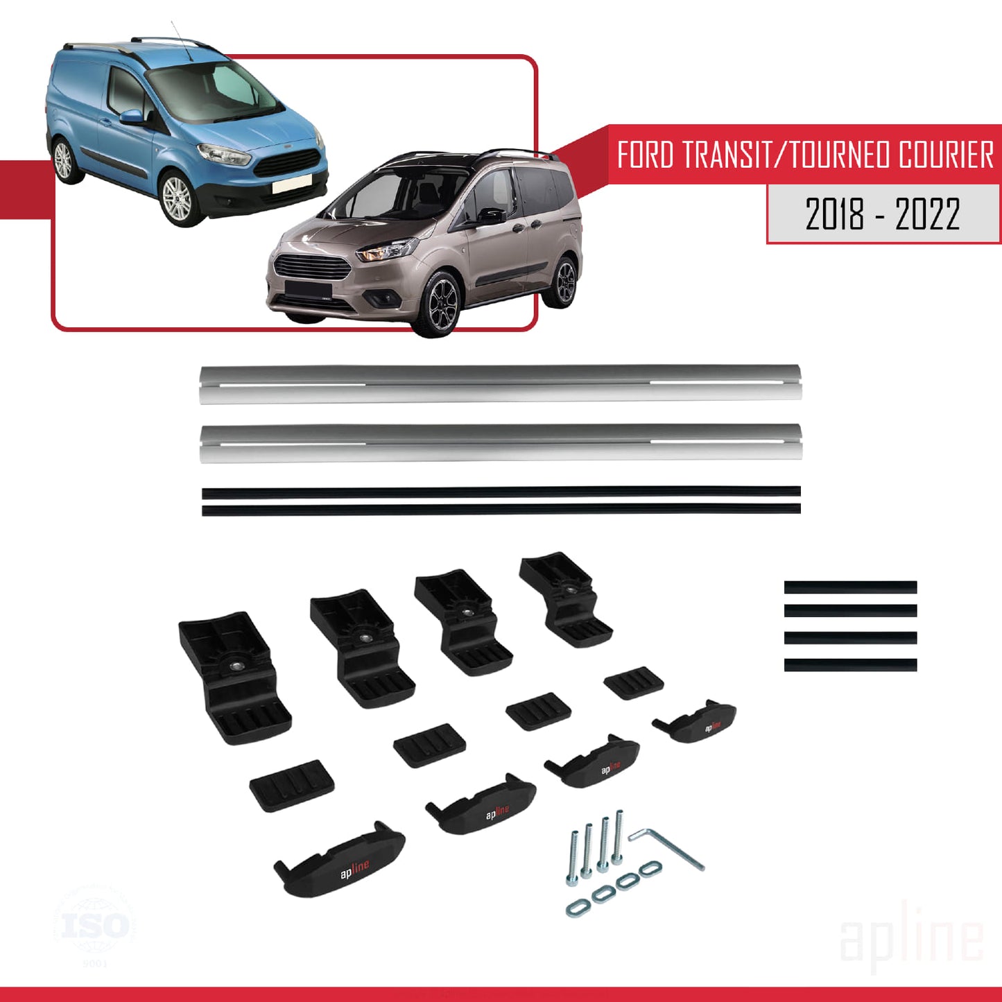 Kompatibel mit Ford Transit/Tourneo Courier Post-Facelift 2018-2022 BASIC Model Relingträger Dachträger Auto Gepäckträger Grau Aluminium 2 Stangen