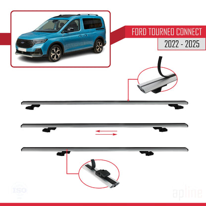 Compatible with Ford Transit/Tourneo Connect 3 2022-2025 BASIC Model Car Roof Rack Cross Bar Grey Aluminium 3 Bars