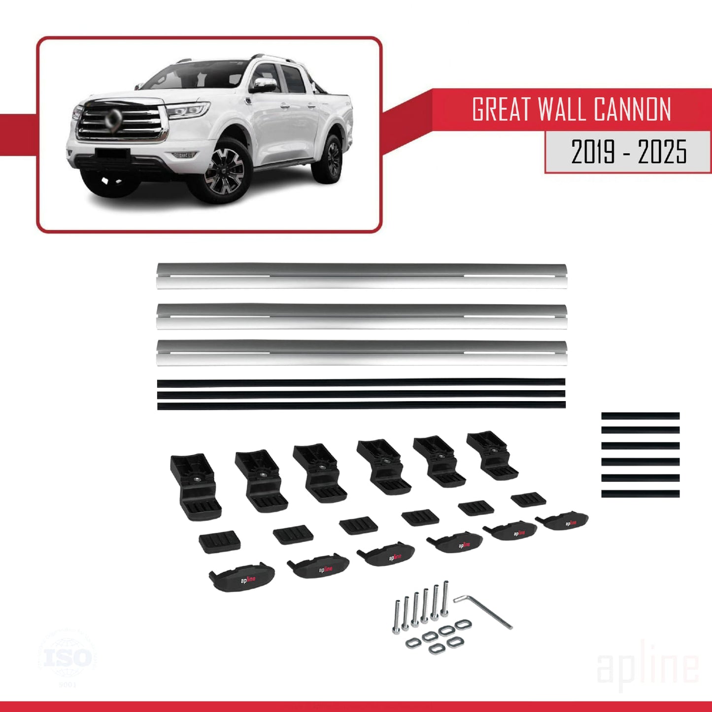 Kompatibel mit Great Wall Cannon 2019-2025 BASIC Modell Dachgepäckträger, Reling, Gepäckträger, graues Aluminium, 3 Stangen