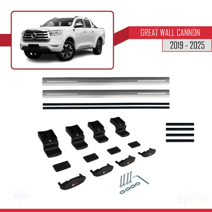 Kompatibel mit Great Wall Cannon 2019-2025 BASIC Modell Dachgepäckträger, graues Aluminium, 2 Stangen