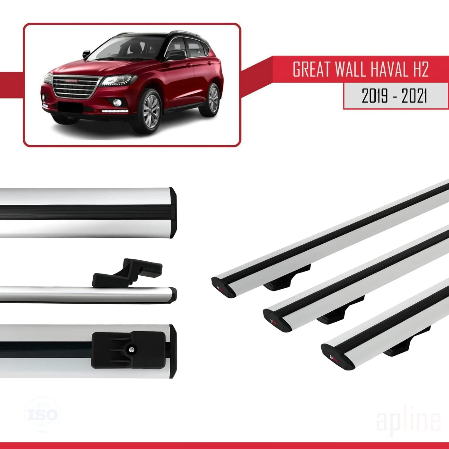 Kompatibel mit Great Wall Haval H2 2019-2021 BASIC Model Relingträger Dachträger Auto Gepäckträger Grau Aluminium 3 Stangen