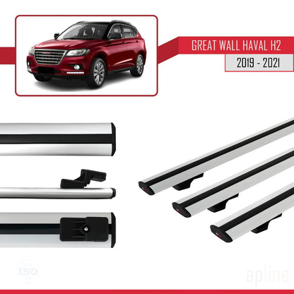 Kompatibel mit Great Wall Haval H2 2019-2021 BASIC Model Relingträger Dachträger Auto Gepäckträger Grau Aluminium 3 Stangen