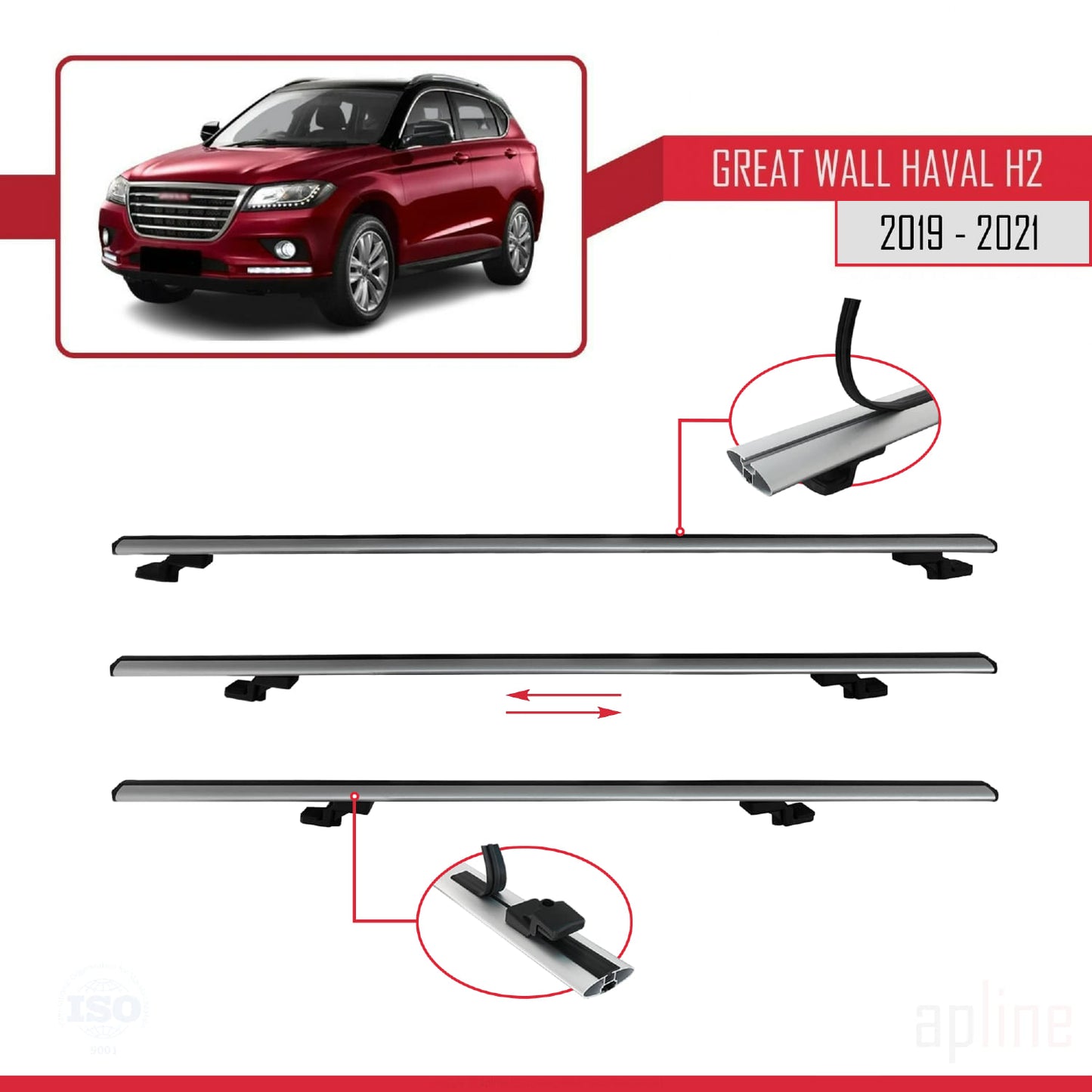 Kompatibel mit Great Wall Haval H2 2019-2021 BASIC Model Relingträger Dachträger Auto Gepäckträger Grau Aluminium 3 Stangen