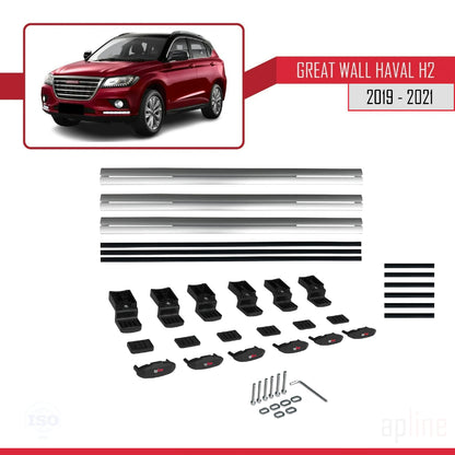 Kompatibel mit Great Wall Haval H2 2019-2021 BASIC Model Relingträger Dachträger Auto Gepäckträger Grau Aluminium 3 Stangen