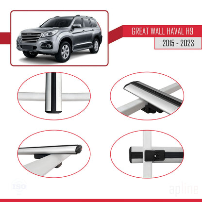 Compatible avec Great Wall Haval H9 2015-2023 BASIC Model Barres de Toit Railing Porte-Bagages de Voiture Gris Aluminium 3 Barres