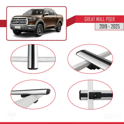 Kompatibel mit Great Wall Power 2019-2025 BASIC Modell Dachgepäckträger, graues Aluminium, 3 Stangen