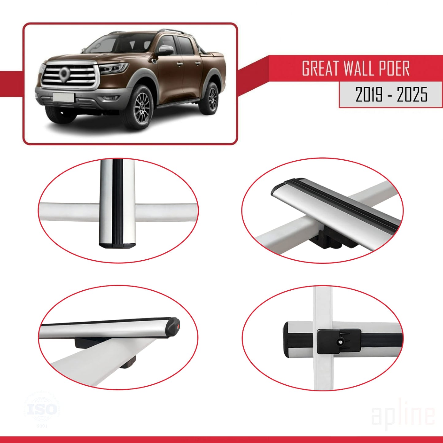 Kompatibel mit Great Wall Power 2019-2025 BASIC Modell Dachgepäckträger, graues Aluminium, 2 Stangen