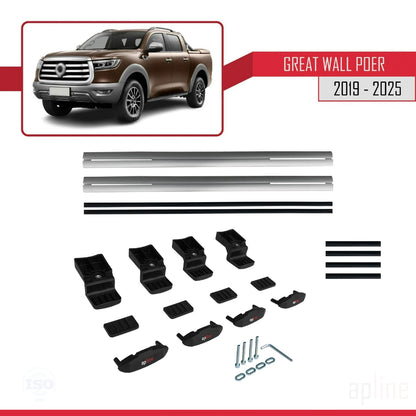 Kompatibel mit Great Wall Power 2019-2025 BASIC Modell Dachgepäckträger, graues Aluminium, 2 Stangen
