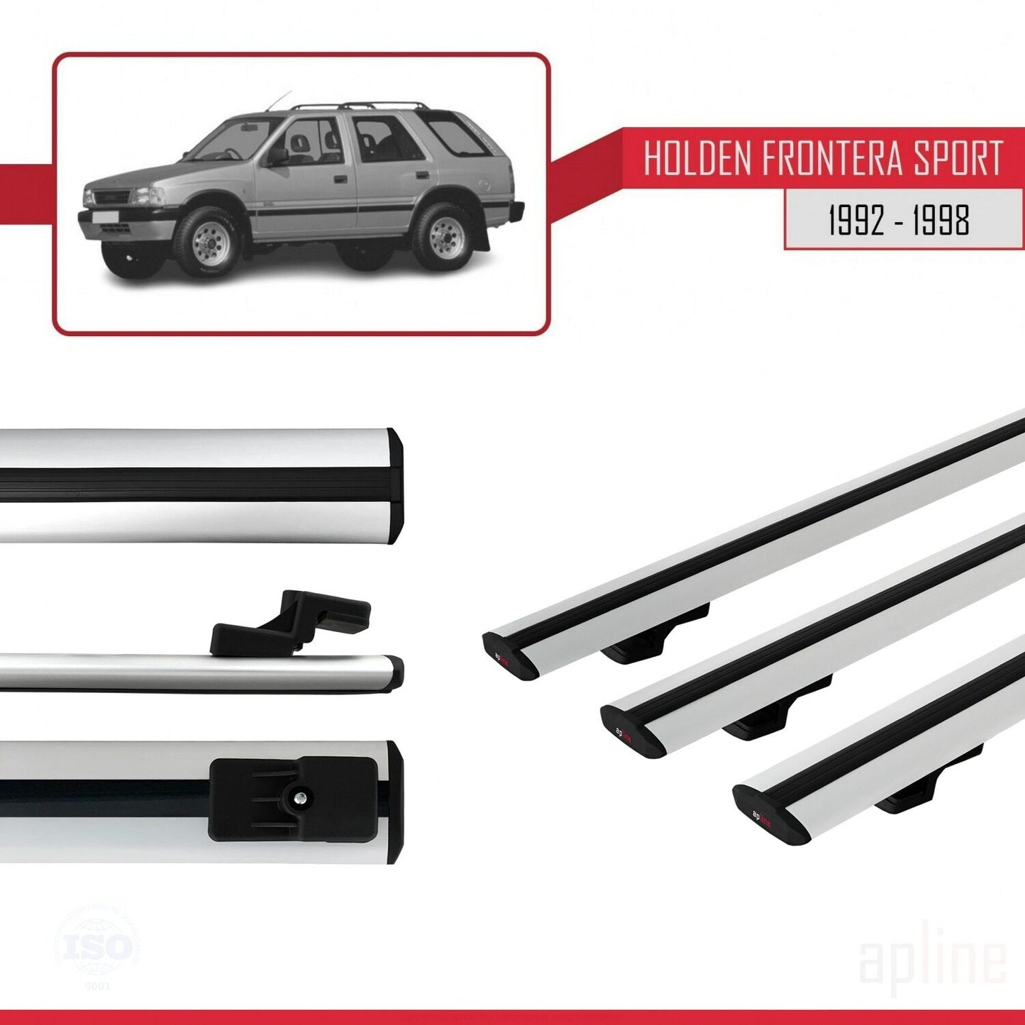 Compatible avec Holden Frontera Sport 1992-1998 BASIC Model Barres de Toit Railing Porte-Bagages de Voiture Gris Aluminium 3 Barres
