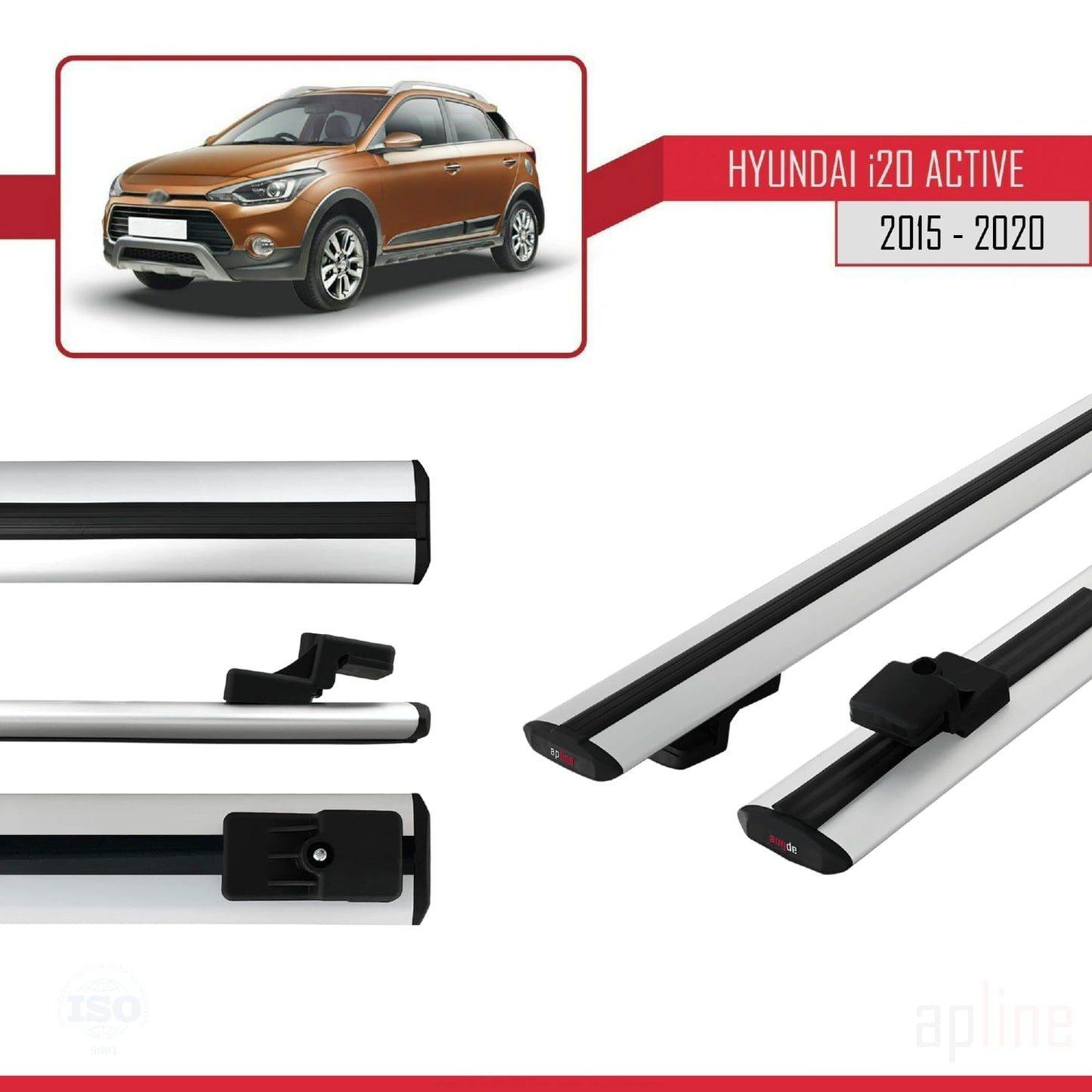 Compatible avec Hyundai i20 II Active 2015-2019 BASIC Model Barres de Toit Railing Porte-Bagages de Voiture Gris Aluminium 2 Barres