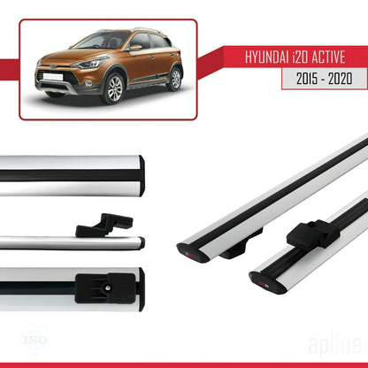 Compatible avec Hyundai i20 II Active 2015-2019 BASIC Model Barres de Toit Railing Porte-Bagages de Voiture Gris Aluminium 2 Barres