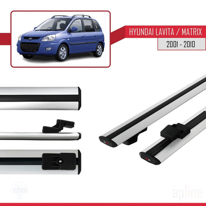 Compatible avec Hyundai Matrix (FC) 2001-2010 BASIC Model Barres de Toit Railing Porte-Bagages de Voiture Gris Aluminium 2 Barres