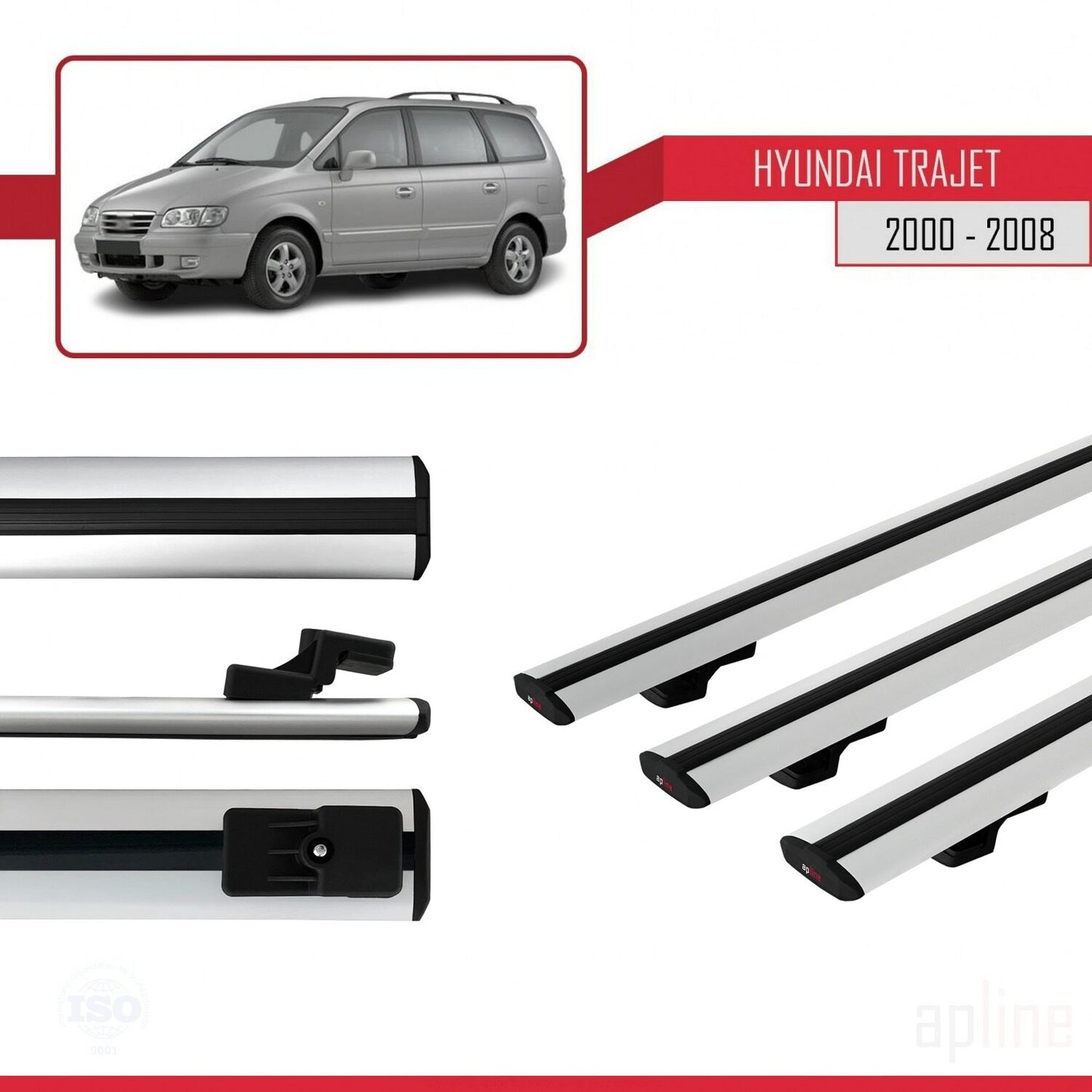 Compatible avec Hyundai Trajet 2000-2008 BASIC Model Barres de Toit Railing Porte-Bagages de Voiture Gris Aluminium 3 Barres