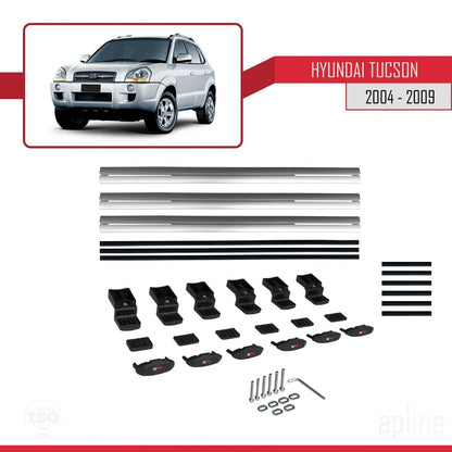 Compatible avec Hyundai Tucson (JM) 2004-2009 BASIC Model Barres de Toit Railing Porte-Bagages de Voiture Gris Aluminium 3 Barres