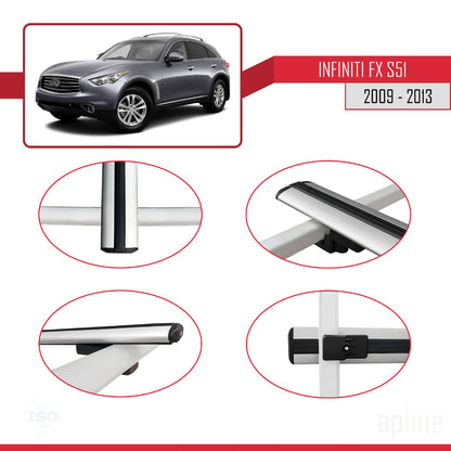 Compatible avec Infiniti FX 2 (S51) 2009-2013 BASIC Model Barres de Toit Railing Porte-Bagages de Voiture Gris Aluminium 2 Barres