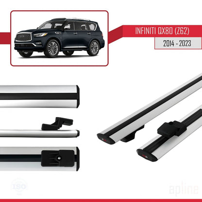 Compatible avec Infiniti QX80 (Z62) 2014-2023 BASIC Model Barres de Toit Railing Porte-Bagages de Voiture Gris Aluminium 2 Barres
