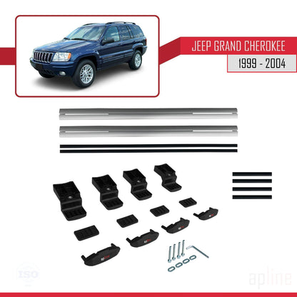 Compatible avec Jeep Grand Cherokee 2 (WJ) 1999-2004 BASIC Model Barres de Toit Railing Porte-Bagages de Voiture Gris Aluminium 2 Barres