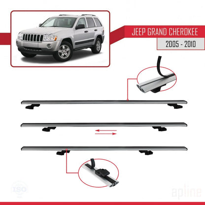Compatible avec Jeep Grand Cherokee 3 (WK) 2005-2010 BASIC Model Barres de Toit Railing Porte-Bagages de Voiture Gris Aluminium 2 Barres