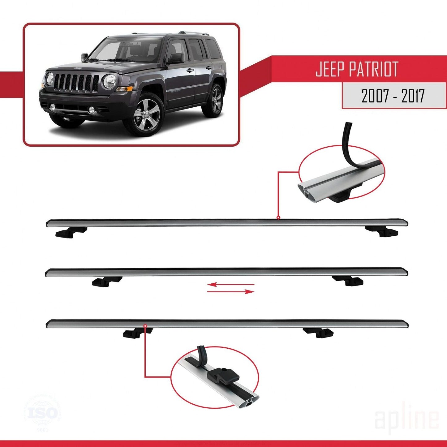 Compatible avec Jeep Patriot 2007-2017 BASIC Model Barres de Toit Railing Porte-Bagages de Voiture Gris Aluminium 3 Barres