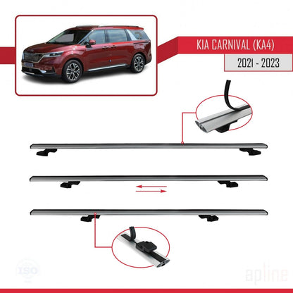 Compatible avec Kia Carnival 4 (KA4) 2021-2023 BASIC Model Barres de Toit Railing Porte-Bagages de Voiture Gris Aluminium 3 Barres