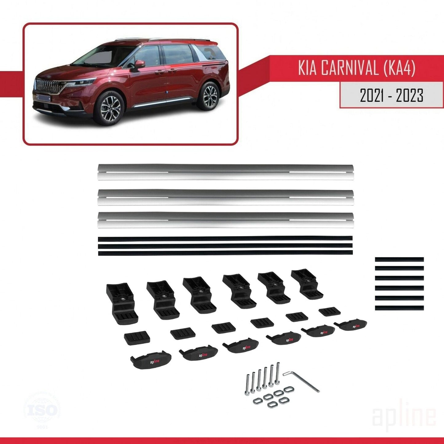 Compatible avec Kia Carnival 4 (KA4) 2021-2023 BASIC Model Barres de Toit Railing Porte-Bagages de Voiture Gris Aluminium 3 Barres