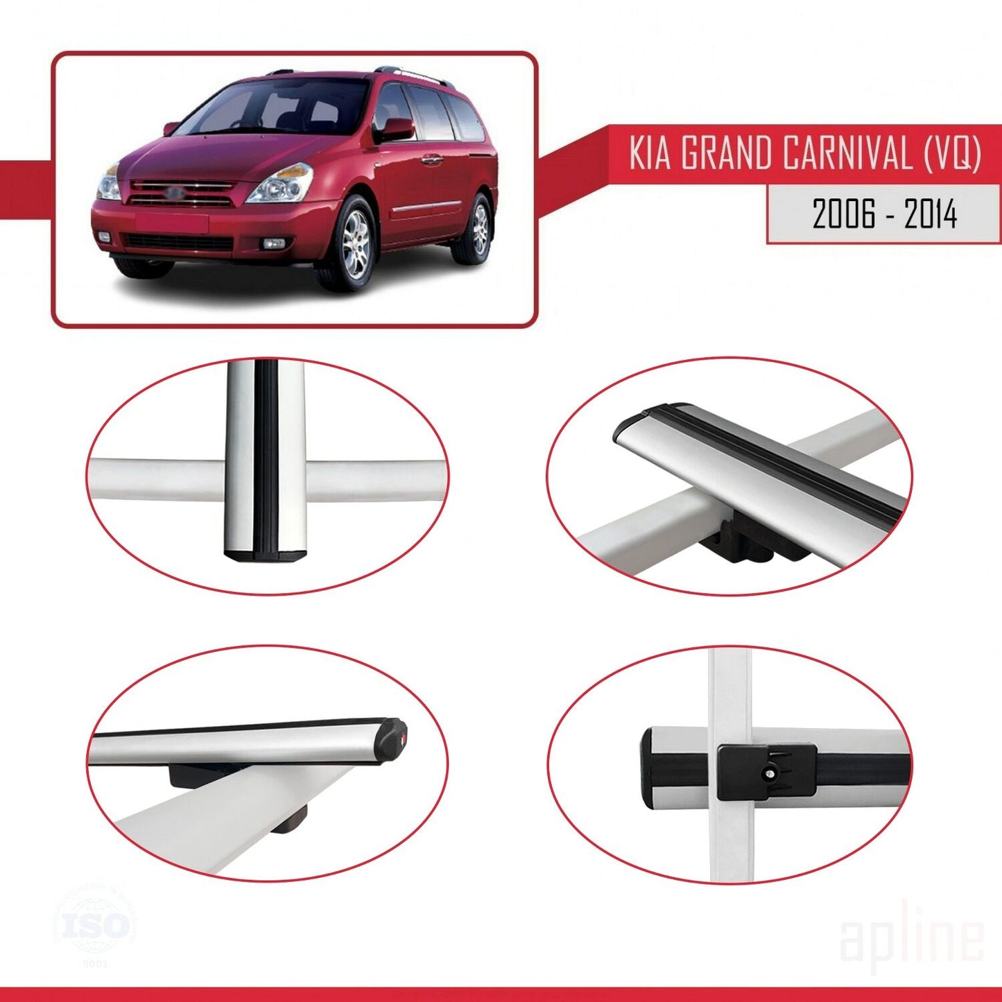 Compatible avec Kia Grand Carnival 2 (VQ) 2006-2014 BASIC Model Barres de Toit Railing Porte-Bagages de Voiture Gris Aluminium 3 Barres