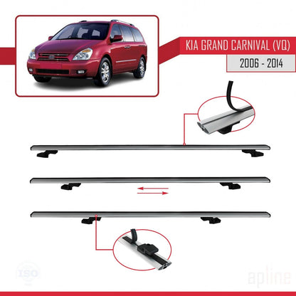 Compatible avec Kia Grand Carnival 2 (VQ) 2006-2014 BASIC Model Barres de Toit Railing Porte-Bagages de Voiture Gris Aluminium 2 Barres