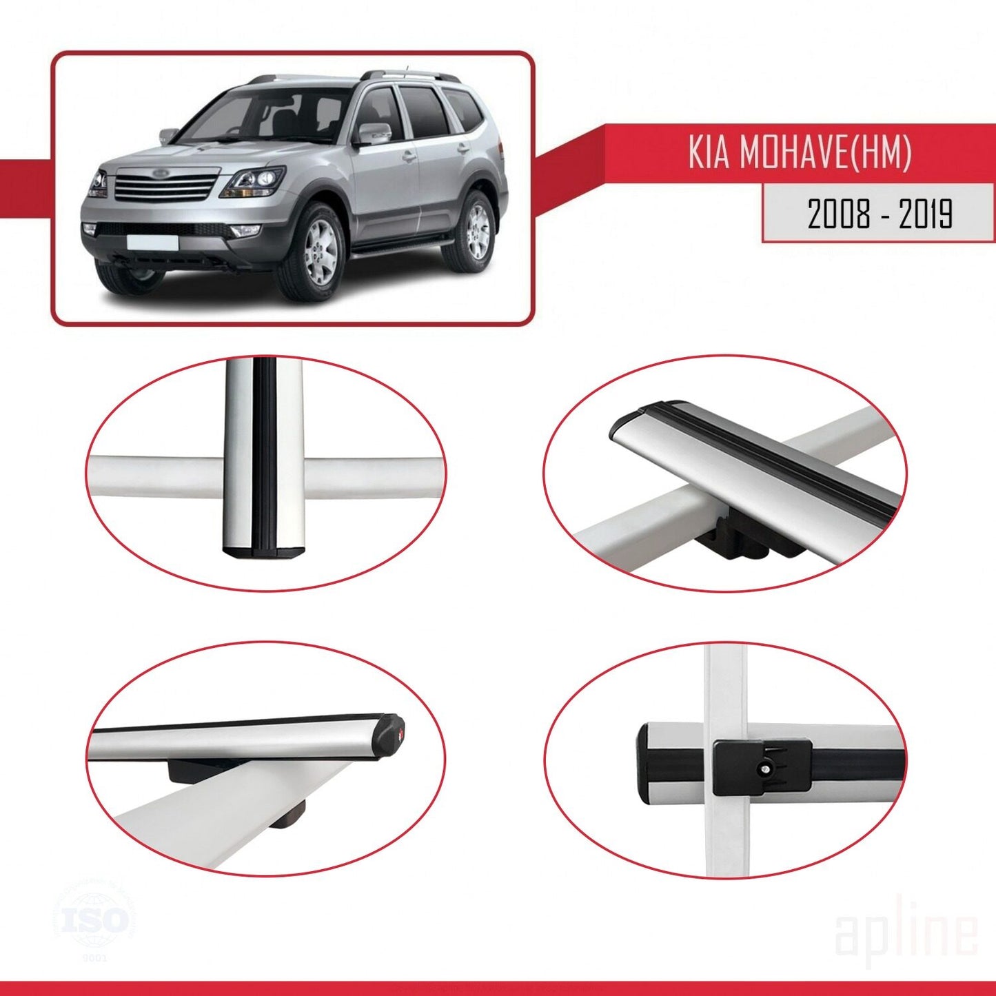 Kompatibel mit Kia Mohave (HM) 2008-2019 BASIC Model Relingträger Dachträger Auto Gepäckträger Grau Aluminium 2 Stangen
