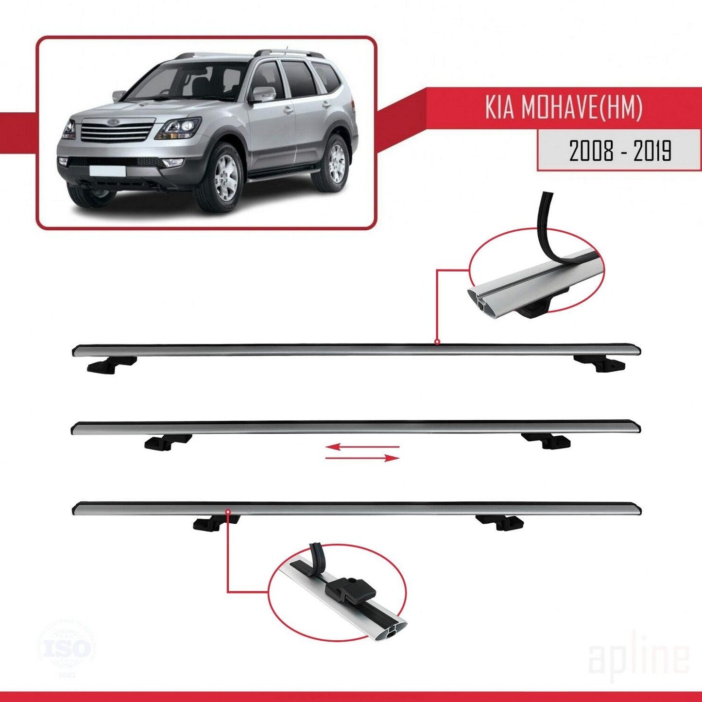 Kompatibel mit Kia Mohave (HM) 2008-2019 BASIC Model Relingträger Dachträger Auto Gepäckträger Grau Aluminium 2 Stangen